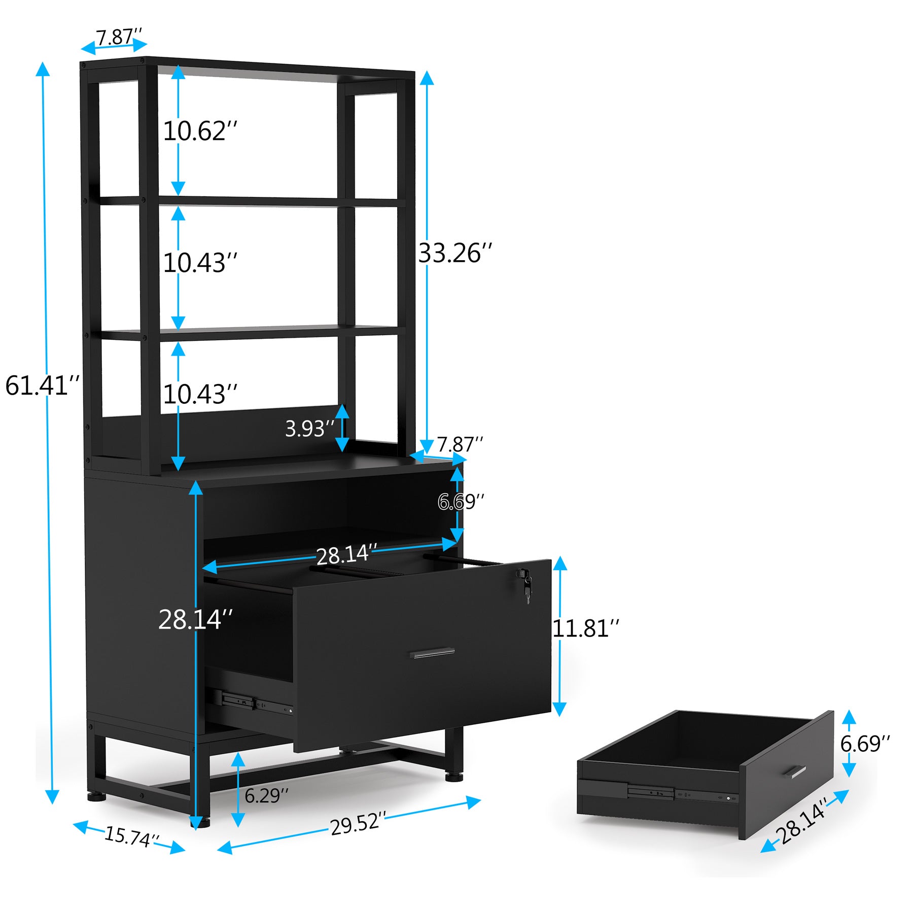 Vertical File Cabinet with 2 Drawers & Bookshelf